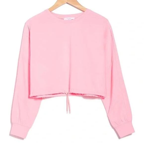 Elodie Womens French Terry Crop Sweatshirt Medium Neon Pink NEW Drawstring Waist - Picture 2 of 7
